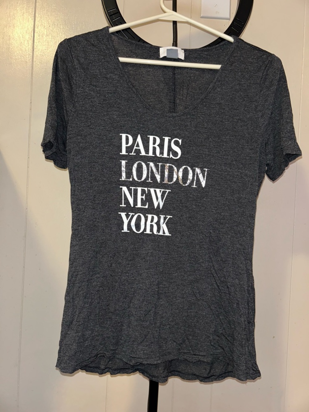 Old Navy Women's Charcoal Graphic Tee with White City Text - Picture 2 of 3